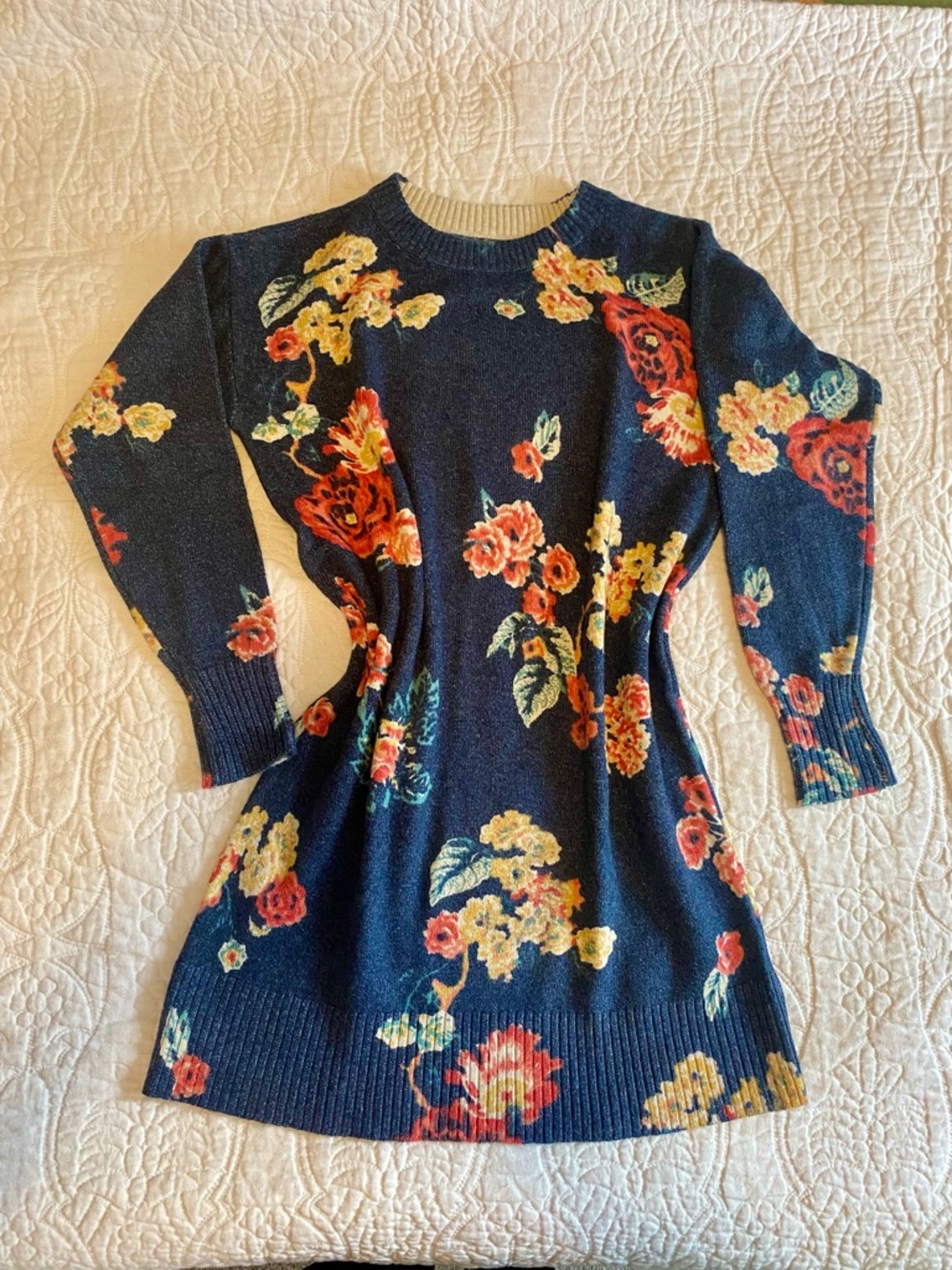 Navy Floral Knit sweater Dress